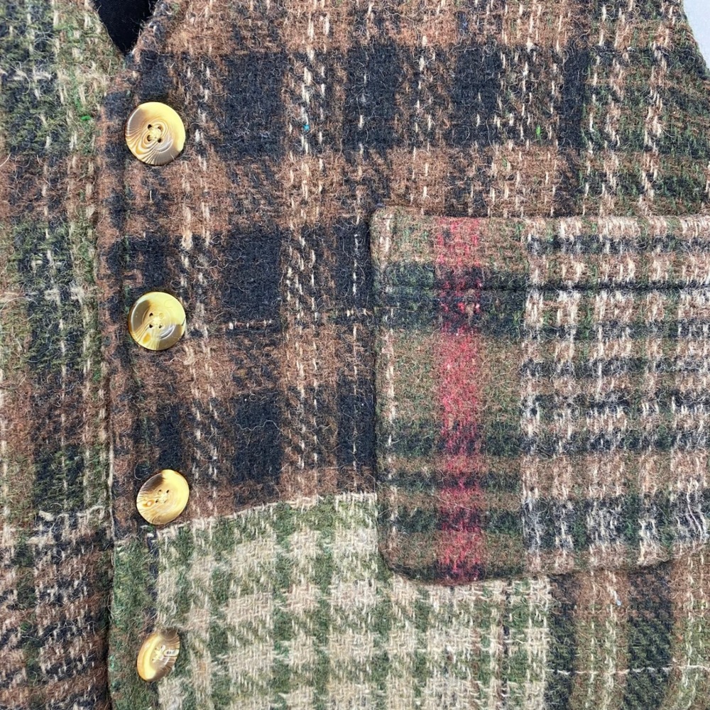Habitat Vintage Patchwork Plaid Wool Blend Vest Women's XL Button Front Academia - Picture 3 of 11